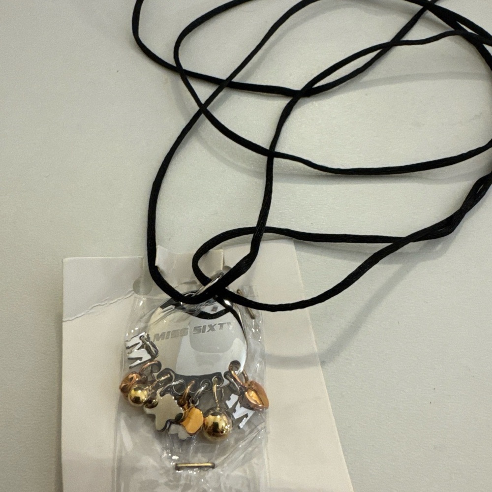 Miss Sixty Black Cord Necklace with Gold and Silver Accents